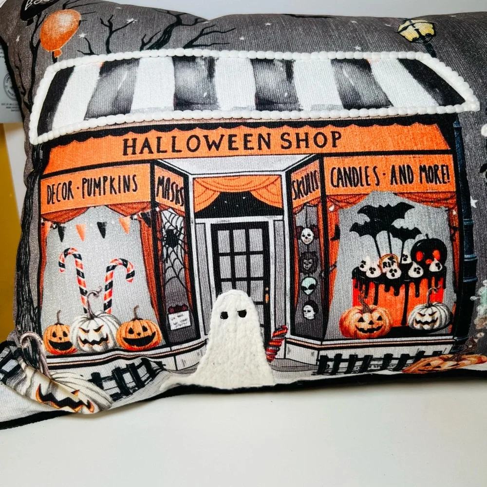 Halloween Sweet Shop Textured Throw Pillow Ghosts Candy Cake Pumpkins Party